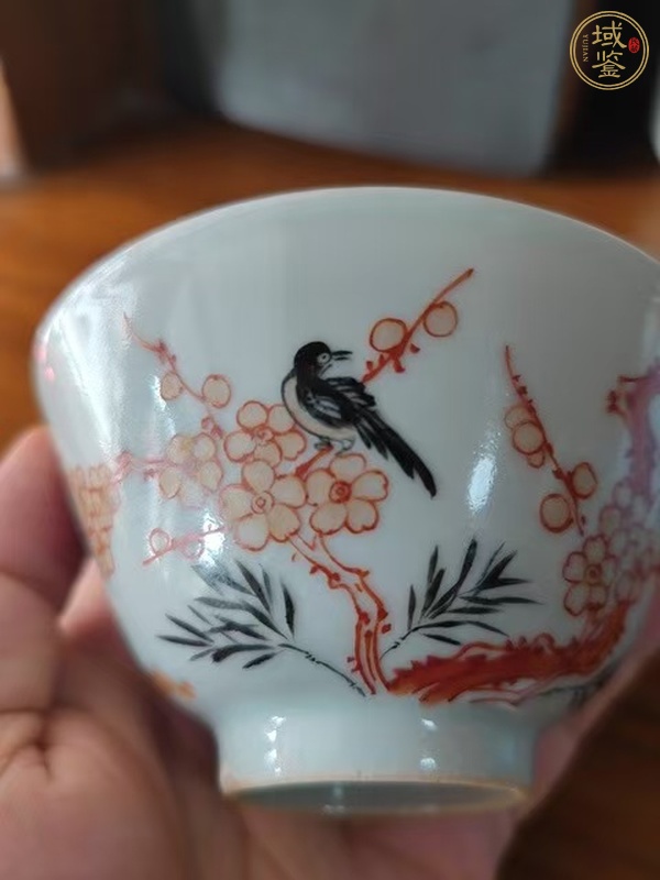 古玩陶瓷粉彩花鳥蓋碗真品鑒賞圖