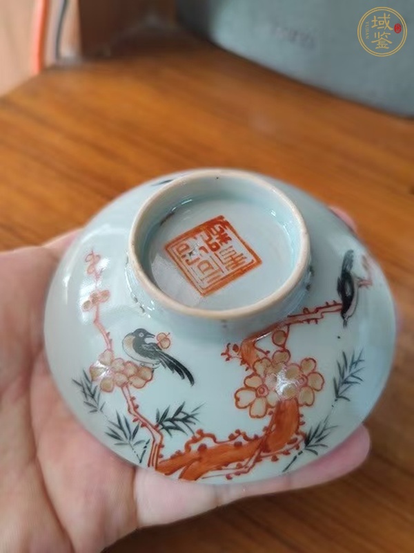 古玩陶瓷粉彩花鳥蓋碗真品鑒賞圖