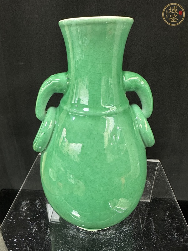 古玩陶瓷綠哥釉雙耳尊真品鑒賞圖