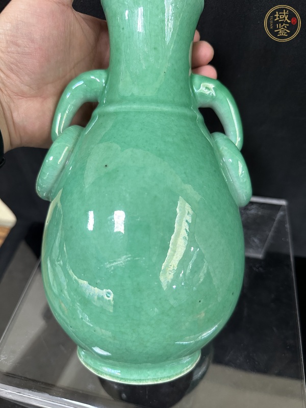 古玩陶瓷綠哥釉雙耳尊真品鑒賞圖