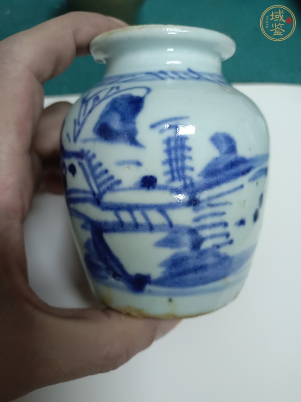 古玩陶瓷山水紋青花罐真品鑒賞圖