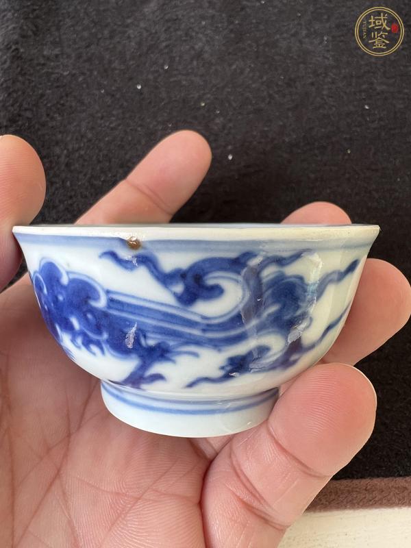 古玩陶瓷青花夔龍紋茶碗，注意品相真品鑒賞圖