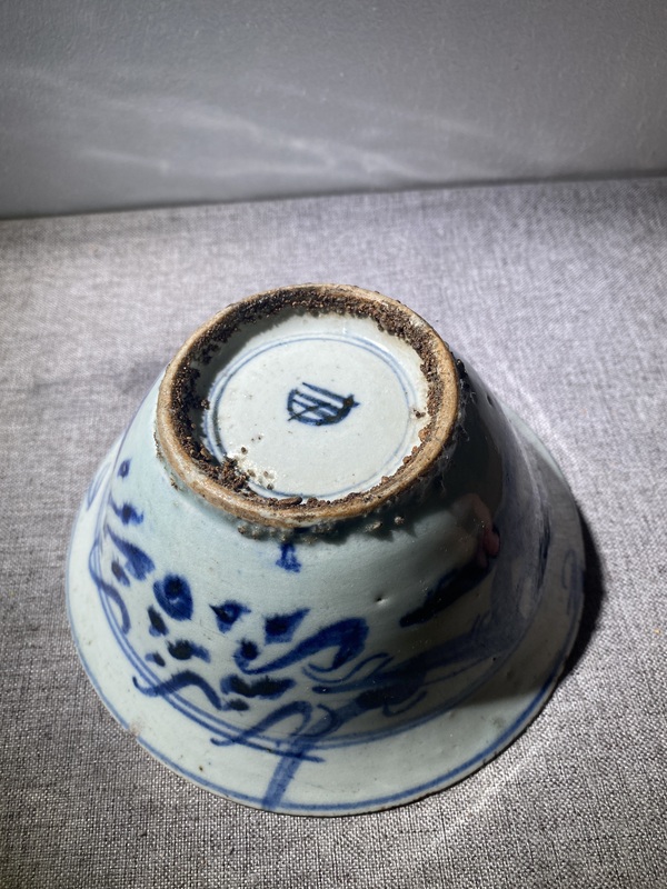 古玩陶瓷清早期青花龍鳳紋斗笠碗拍賣，當前價格850元