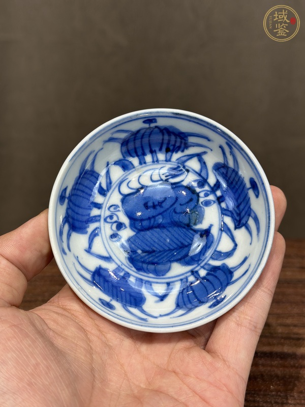 古玩陶瓷日本明治青花花卉紋淺碗真品鑒賞圖