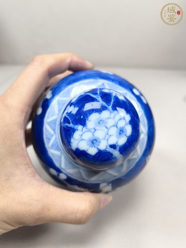 古玩陶瓷青花留白冰梅紋蓋罐真品鑒賞圖
