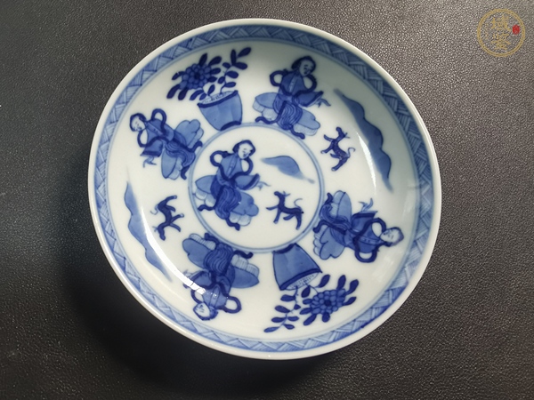 古玩陶瓷清光緒青花仕女故事圖盤真品鑒賞圖
