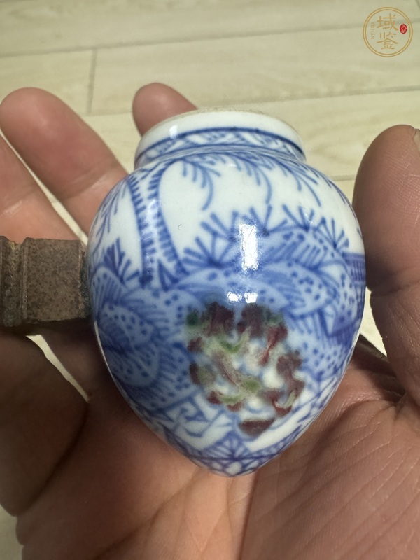 古玩陶瓷青花釉里紅鳥食罐真品鑒賞圖