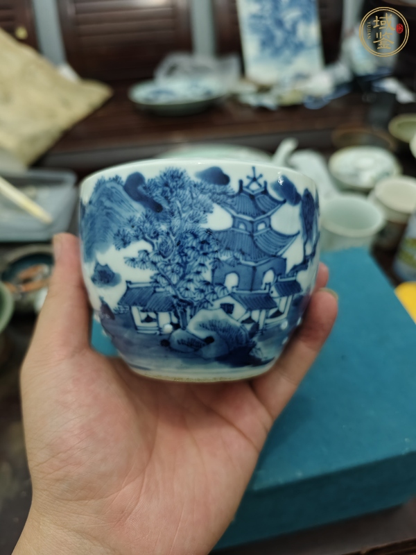 古玩陶瓷青花山水人物紋案缸，注意品相真品鑒賞圖