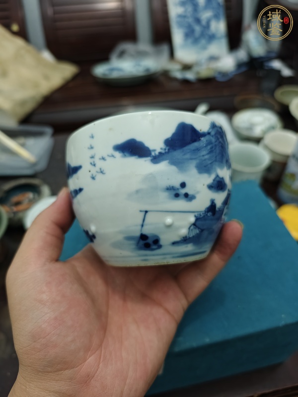 古玩陶瓷青花山水人物紋案缸，注意品相真品鑒賞圖