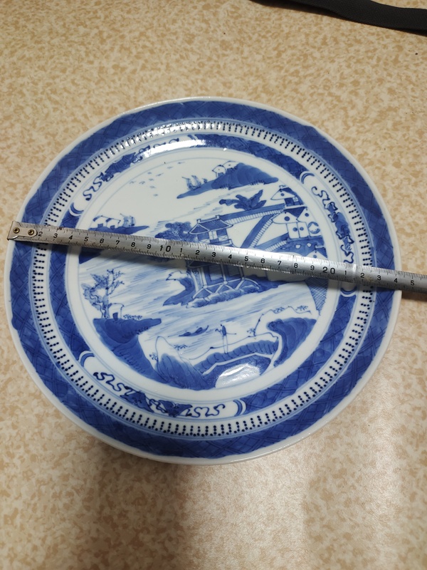 古玩陶瓷青花山水人物紋折沿盤拍賣,當前價格600元