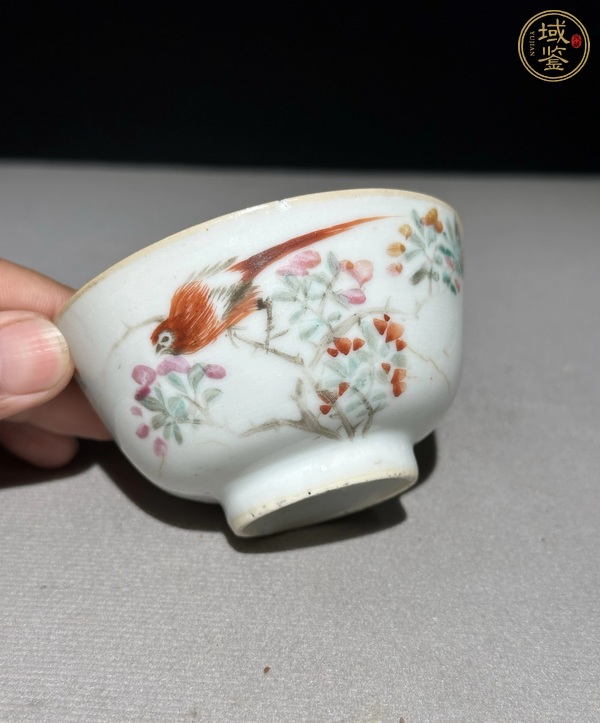 古玩陶瓷淺絳彩花鳥紋墩式碗真品鑒賞圖