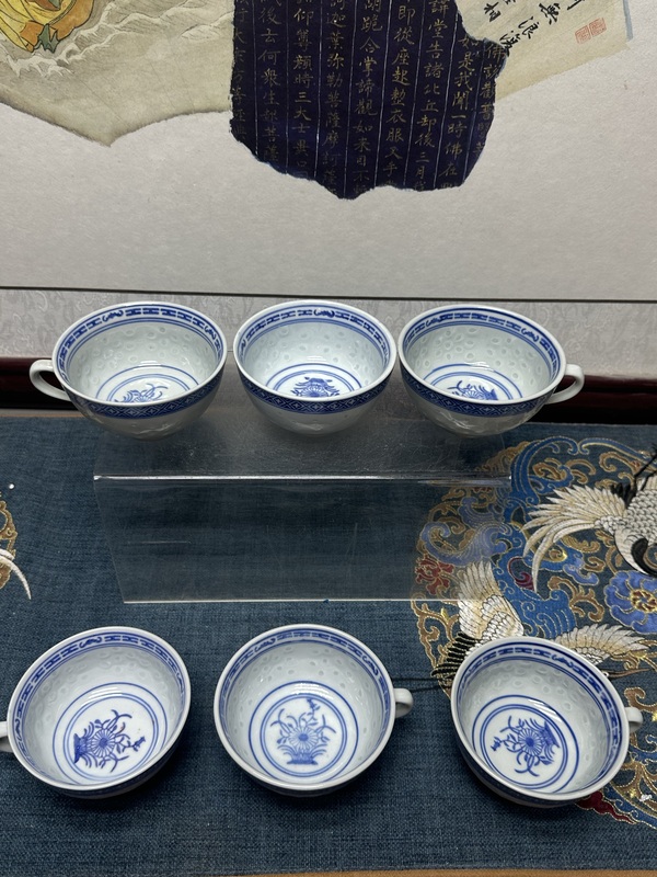 古玩陶瓷567精品玲瓏瓷青花杯一組6支拍賣，當(dāng)前價(jià)格189元