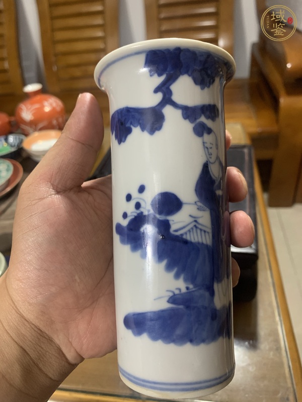 古玩陶瓷鏡面人物青花花觚真品鑒賞圖