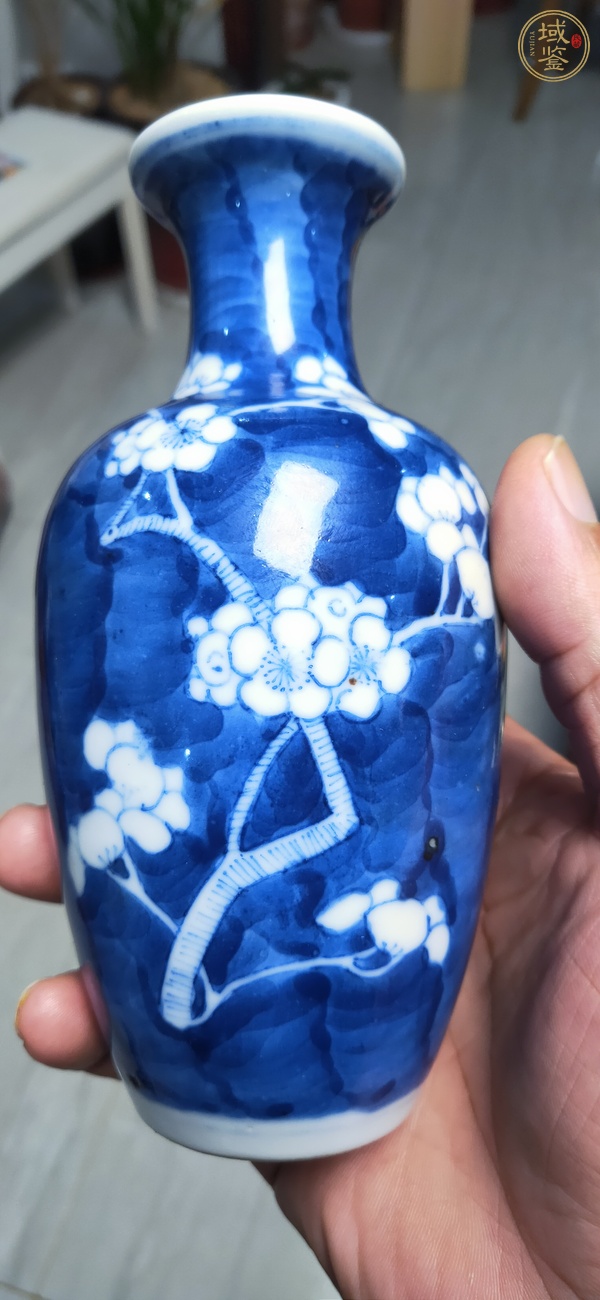 古玩陶瓷青花留白冰梅紋撇口瓶真品鑒賞圖