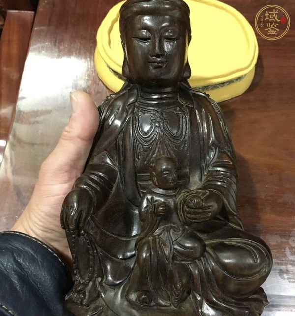 古玩雜項紫檀木雕觀音送真品鑒賞圖