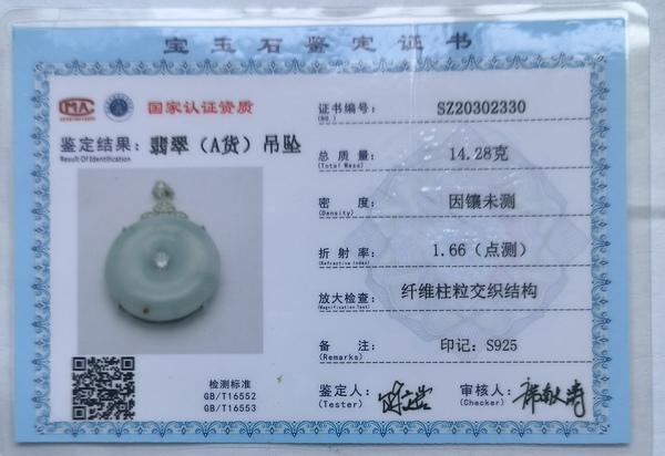 古玩玉器天然翡翠“平安扣”(FG146)拍賣，當前價格258元