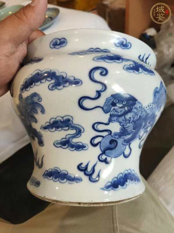 古玩陶瓷青花獅子滾繡球廣口尊真品鑒賞圖