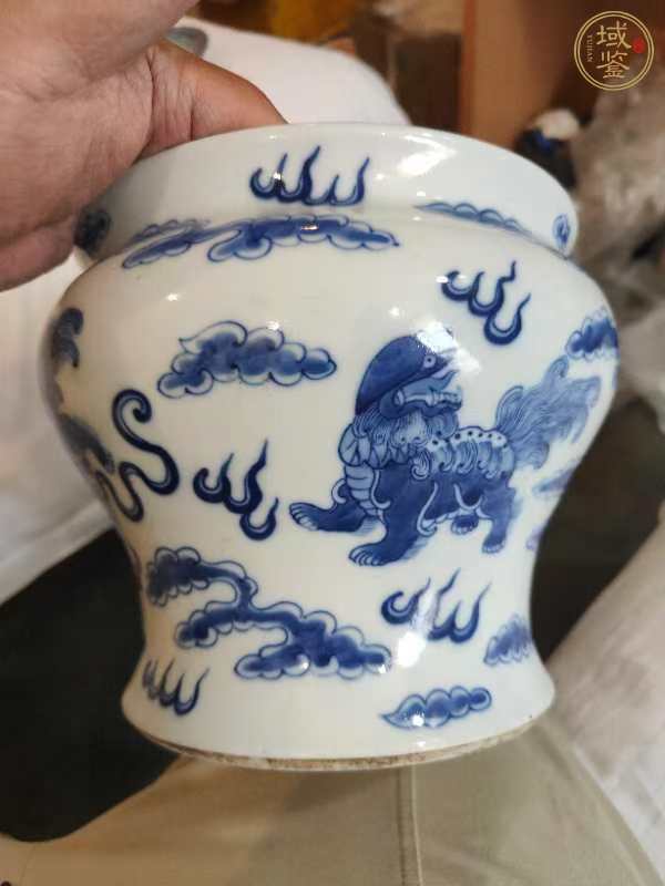 古玩陶瓷青花獅子滾繡球廣口尊真品鑒賞圖