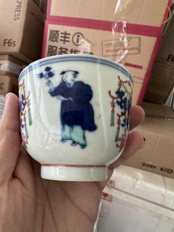 古玩陶瓷青花加彩五谷豐登紋茶杯真品鑒賞圖