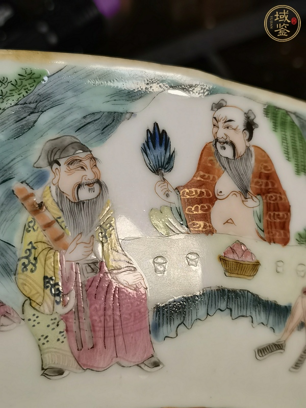 古玩陶瓷粉彩八仙人物供碗真品鑒賞圖