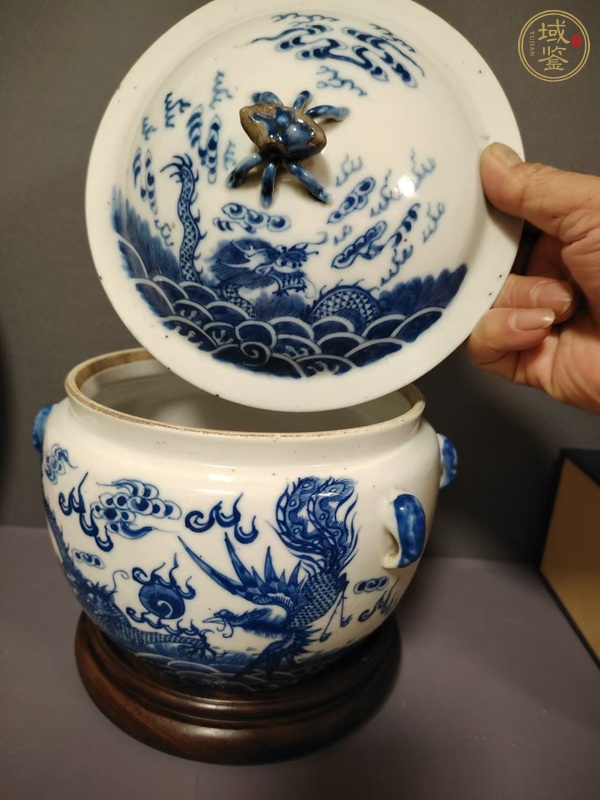 古玩陶瓷青花龍鳳紋四系粥罐真品鑒賞圖