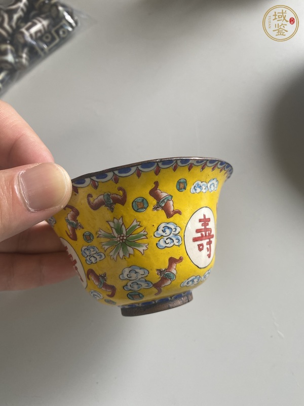 古玩陶瓷銅胎福壽紋杯真品鑒賞圖