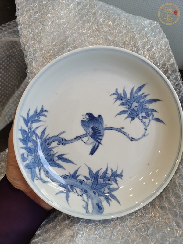 古玩陶瓷青花花鳥紋臥盤真品鑒賞圖