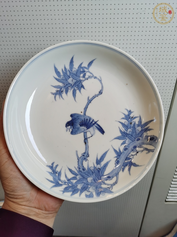 古玩陶瓷青花花鳥紋臥盤真品鑒賞圖