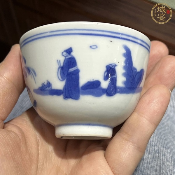 古玩陶瓷青花山水人物紋仰鐘杯真品鑒賞圖