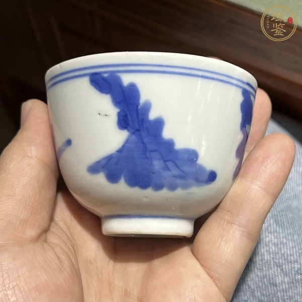 古玩陶瓷青花山水人物紋仰鐘杯真品鑒賞圖