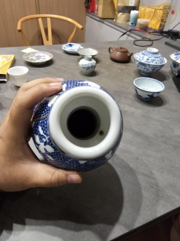 古玩陶瓷青花堆白花蝶紋蒜頭瓶真品鑒賞圖