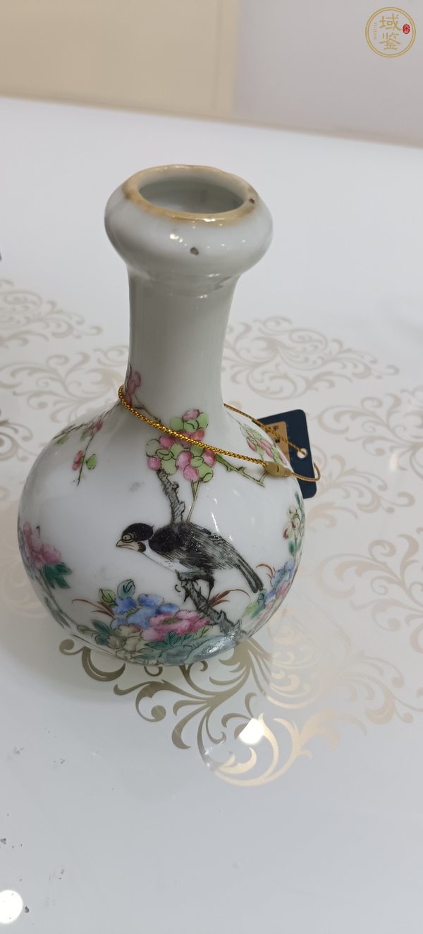 古玩陶瓷粉彩花鳥紋蒜頭瓶真品鑒賞圖