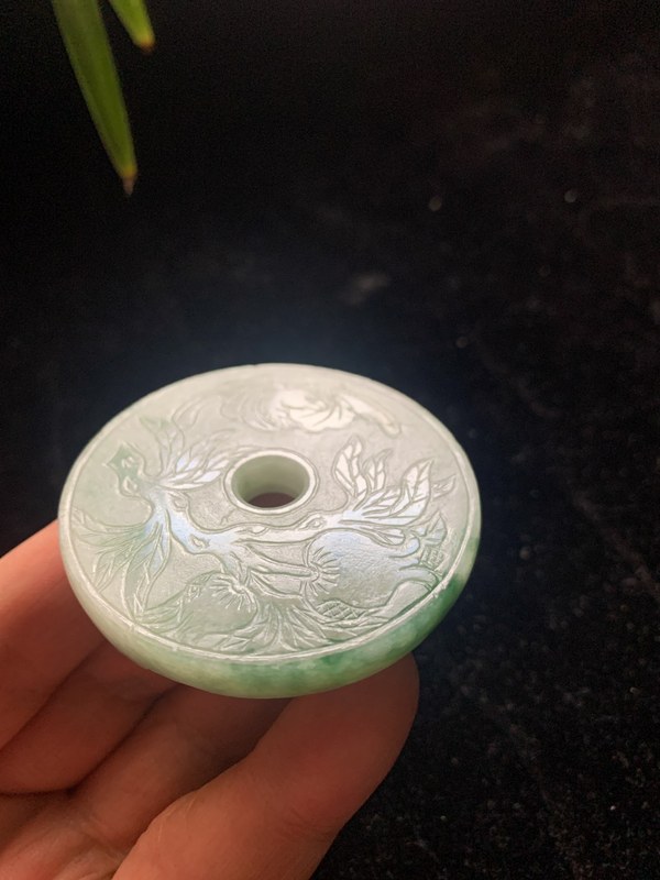 古玩玉器清代天然翡翠雕“福壽壁”拍賣(mài),當(dāng)前價(jià)格4200元