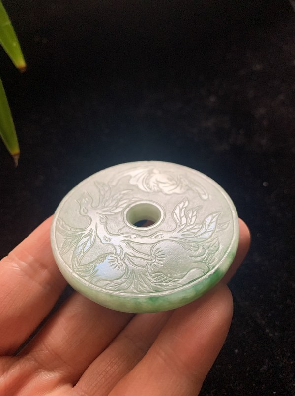 古玩玉器清代天然翡翠雕“福壽壁”拍賣(mài),當(dāng)前價(jià)格4200元