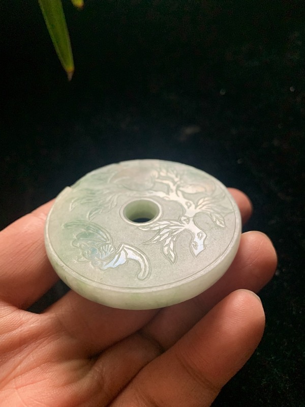 古玩玉器清代天然翡翠雕“福壽壁”拍賣(mài),當(dāng)前價(jià)格4200元