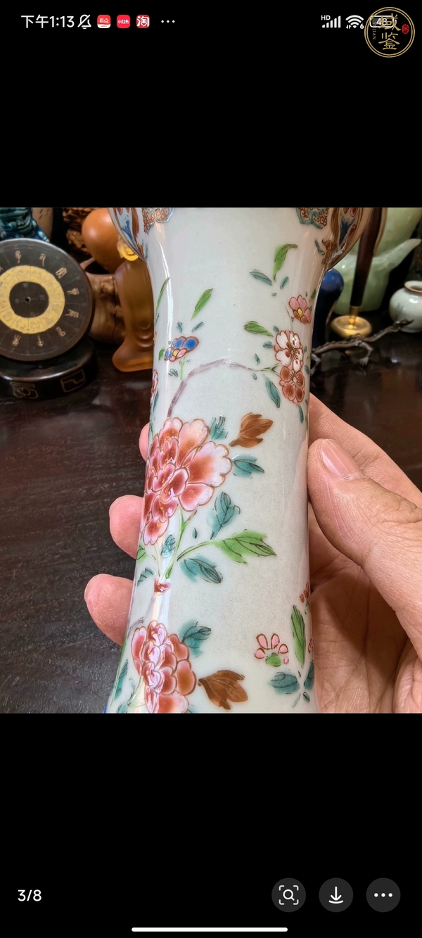 古玩陶瓷粉彩花卉紋花觚真品鑒賞圖