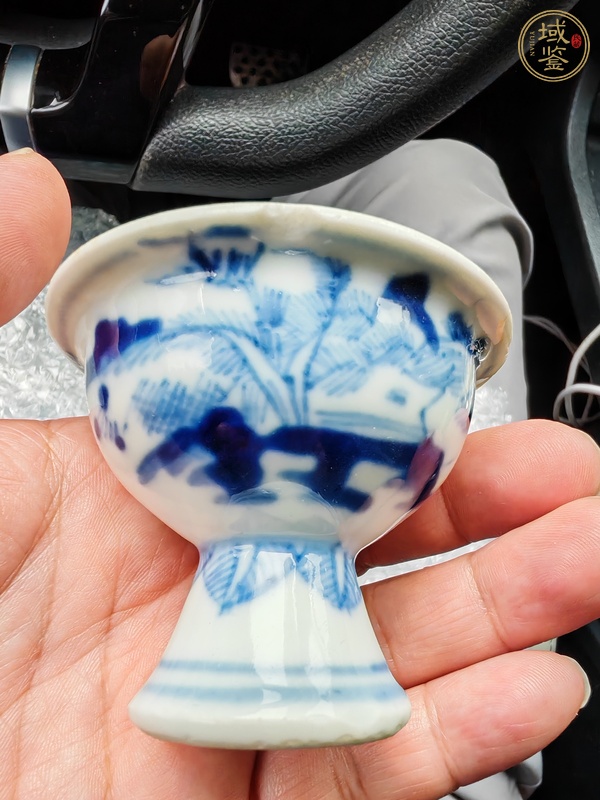 古玩陶瓷青花山水紋高足杯真品鑒賞圖