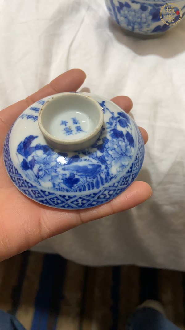 古玩陶瓷花鳥詩紋青花三才蓋杯真品鑒賞圖