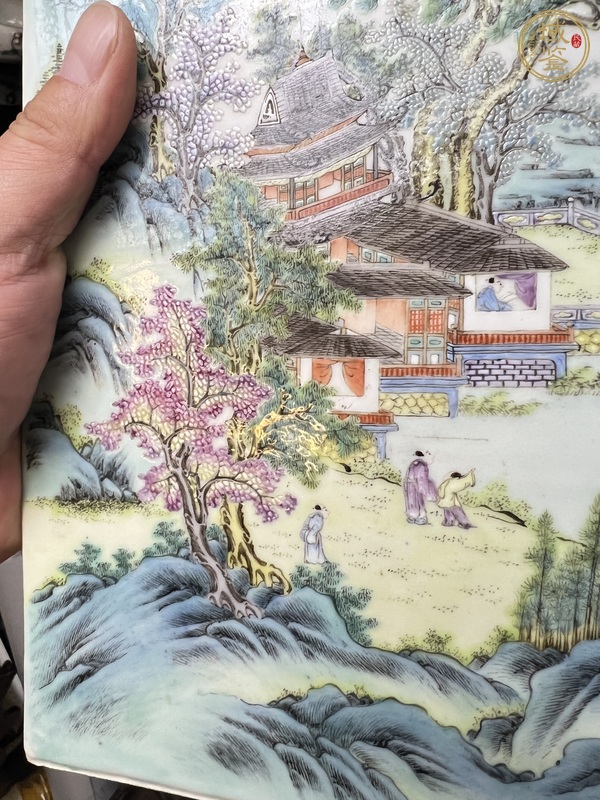 古玩陶瓷粉彩通景山水人物瓷板真品鑒賞圖