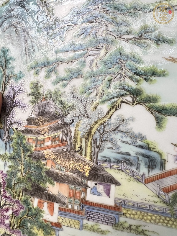 古玩陶瓷粉彩通景山水人物瓷板真品鑒賞圖