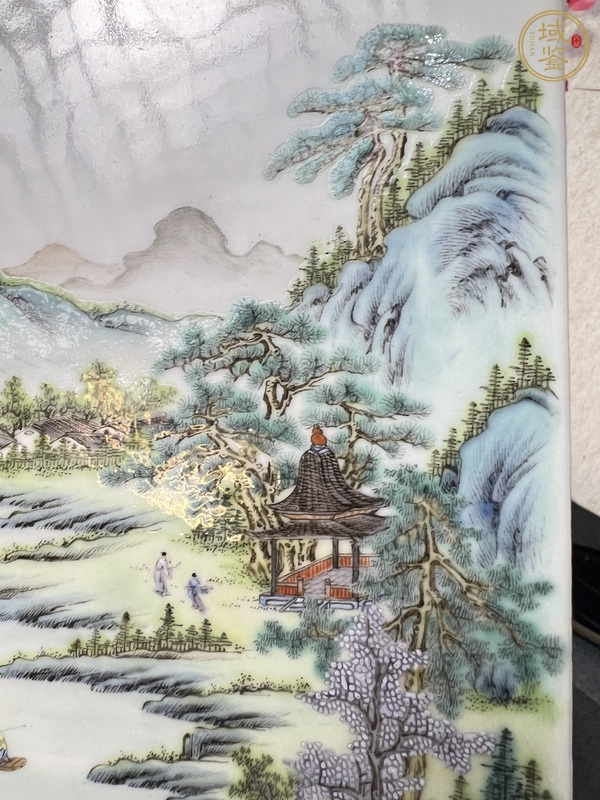 古玩陶瓷粉彩通景山水人物瓷板真品鑒賞圖