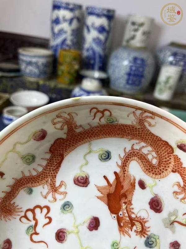 古玩陶瓷龍鳳紋青花盤真品鑒賞圖