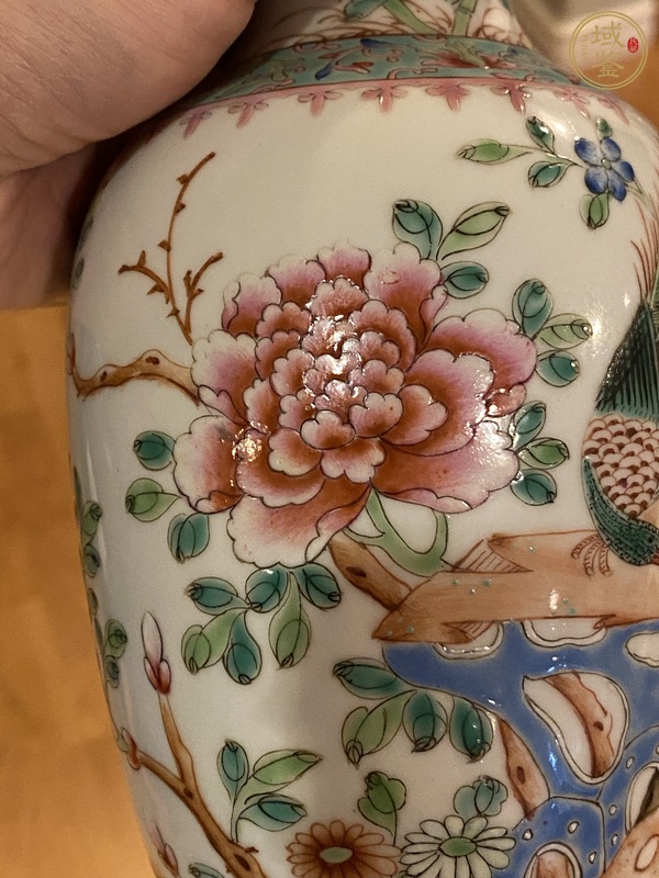 古玩陶瓷粉彩花鳥紋觀音瓶真品鑒賞圖