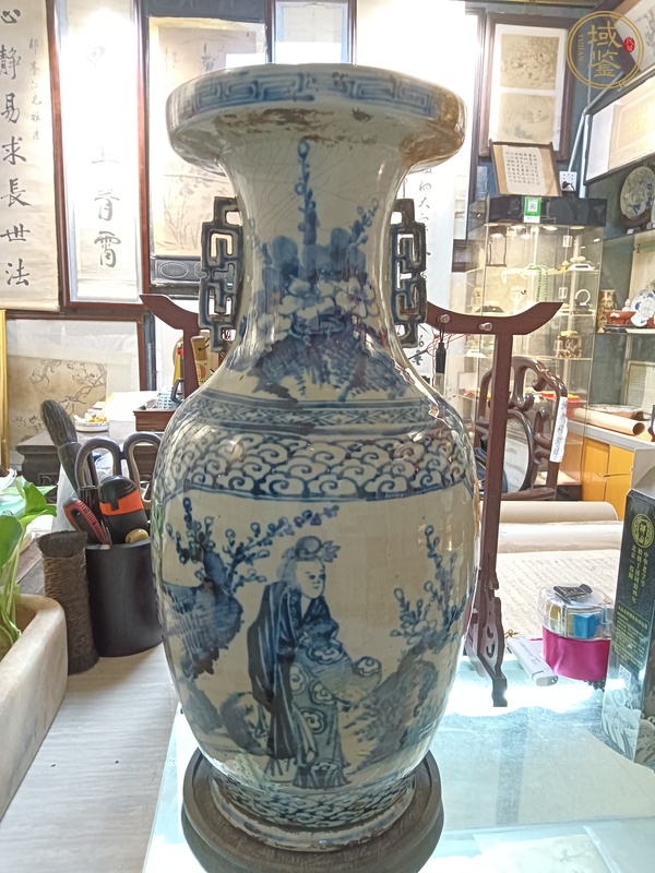 古玩陶瓷青花開窗花鳥雙耳瓶真品鑒賞圖