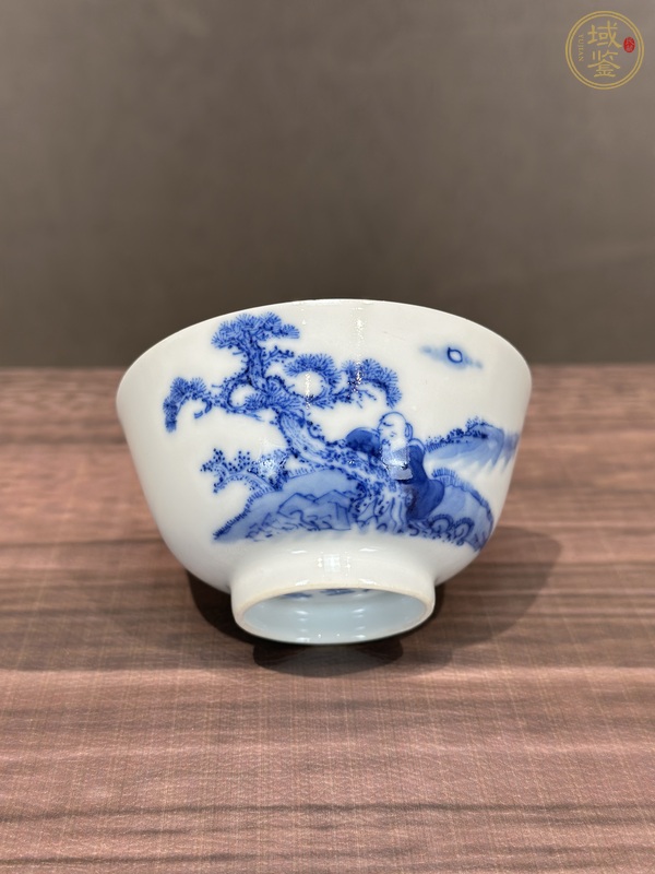 古玩陶瓷青花山水人物紋茶碗真品鑒賞圖