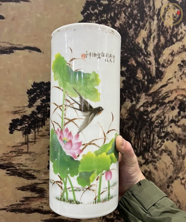 古玩陶瓷花鳥(niǎo)紋帽筒真品鑒賞圖