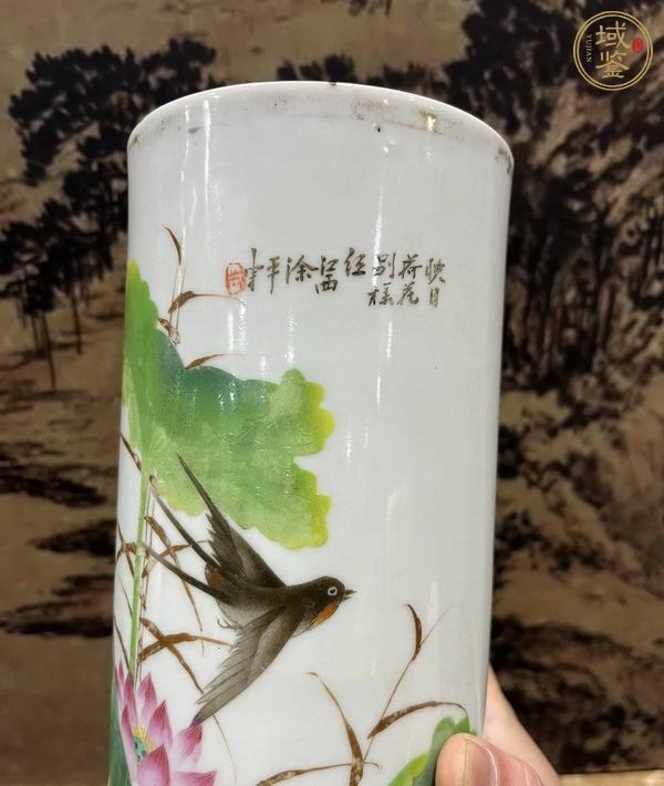 古玩陶瓷花鳥(niǎo)紋帽筒真品鑒賞圖