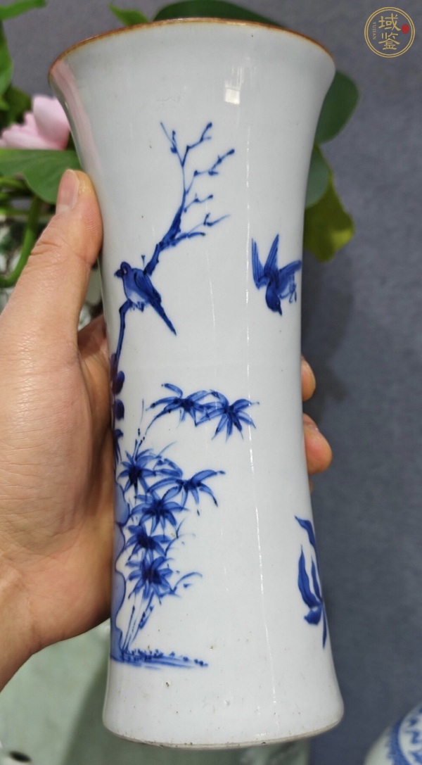 古玩陶瓷花鳥紋青花花觚真品鑒賞圖