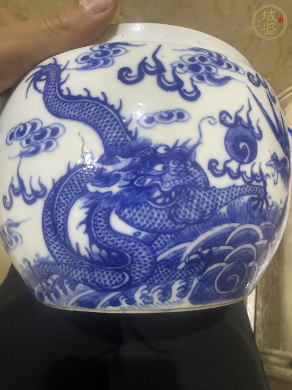 古玩陶瓷咸豐青花龍鳳紋粥罐真品鑒賞圖