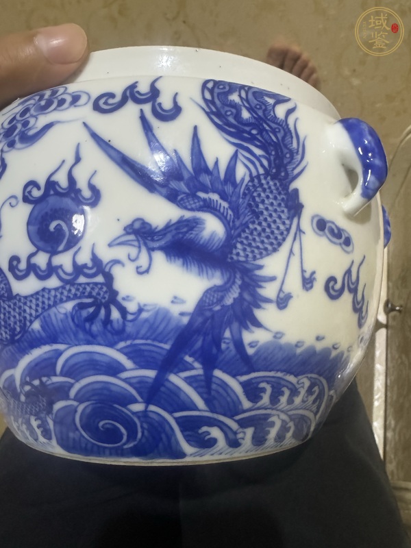 古玩陶瓷龍鳳紋青花四系粥罐真品鑒賞圖